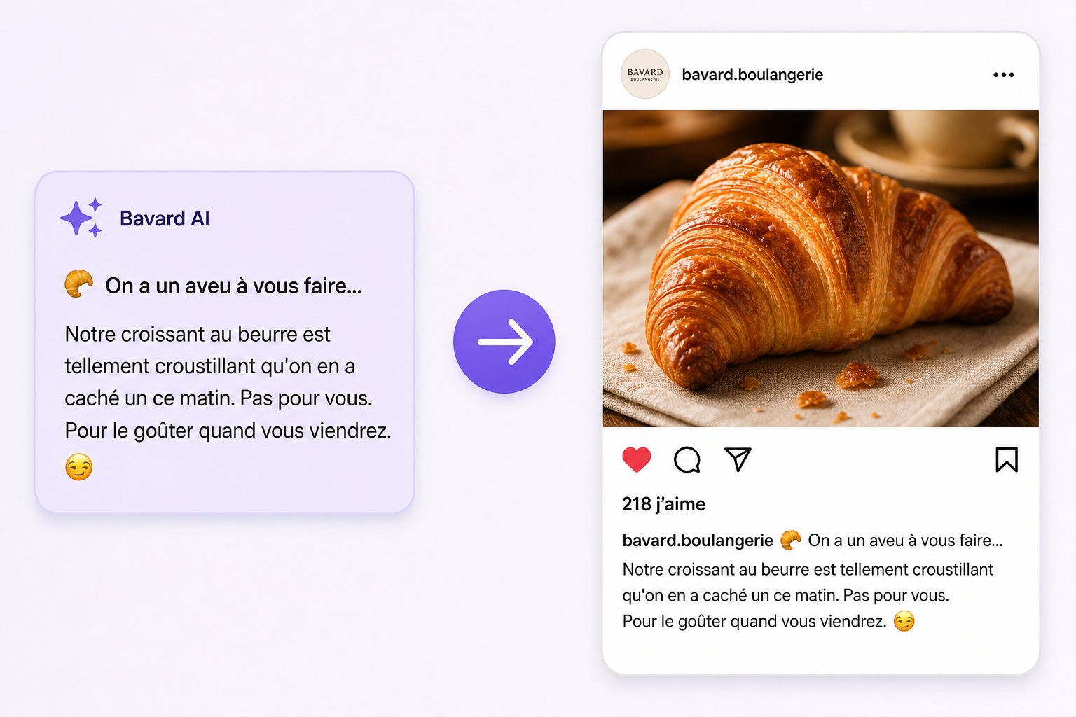 Aperçu : Bavard génère un post puis le publie sur Instagram